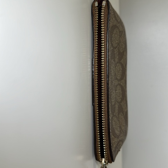 Burgundy Tan Coach Leather Wristlet Wallet with Zip - Picture 9 of 12